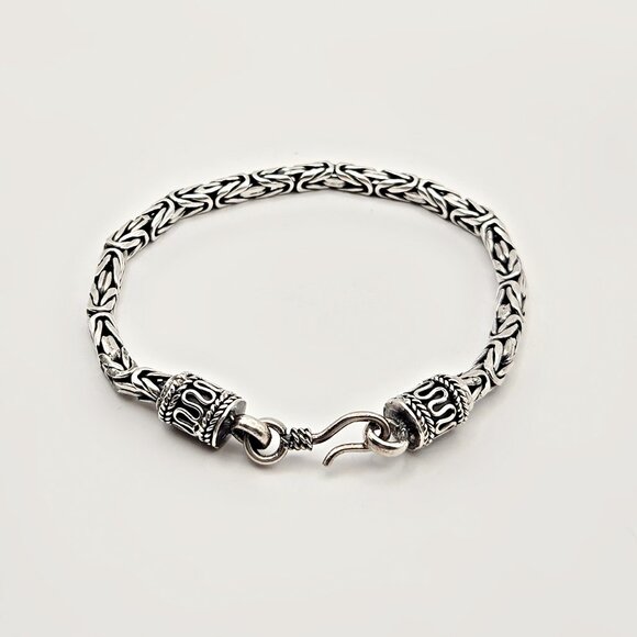 Vintage Sterling Silver Byzantine Chain Bracelet – 7" Heavy 20g Hook Clasp - Picture 3 of 5